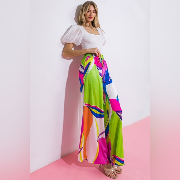 Flying Tomato Pants - Flying Tomato Colorblock Abstract Maxi Skirt - Pink Green Blue